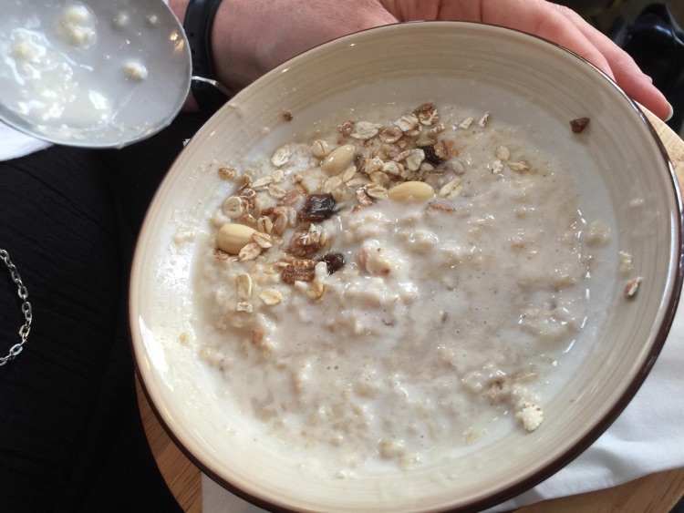 Wonderful omelette with smoked salmon and cream cheese. Best porridge ever with nuts and cinnamo