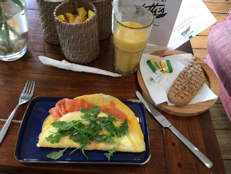 Wonderful omelette with smoked salmon and cream cheese. Best porridge ever with nuts and cinnamo