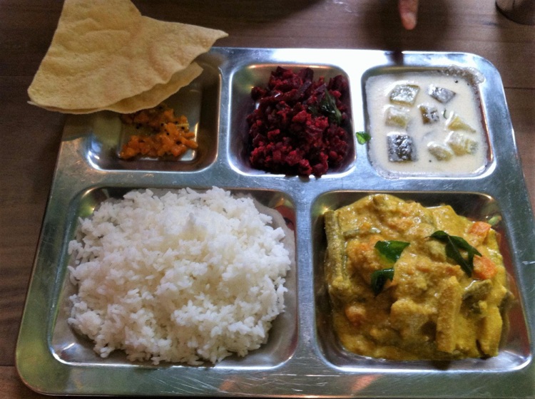 Vegeratian thali served on the metal tray