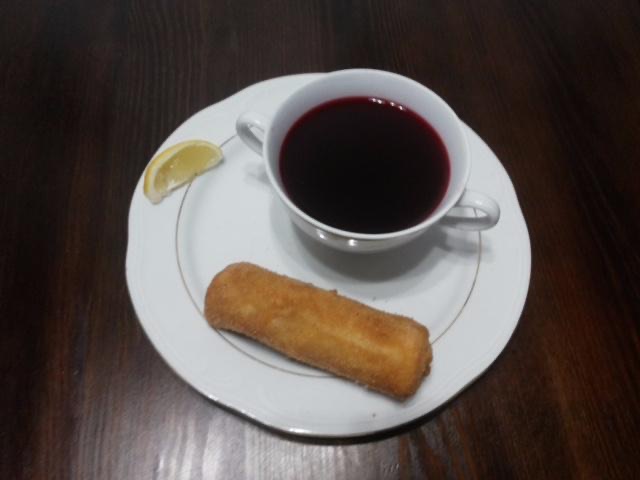 Beetroot Soup with a croquette (very tasty and inexpensive)