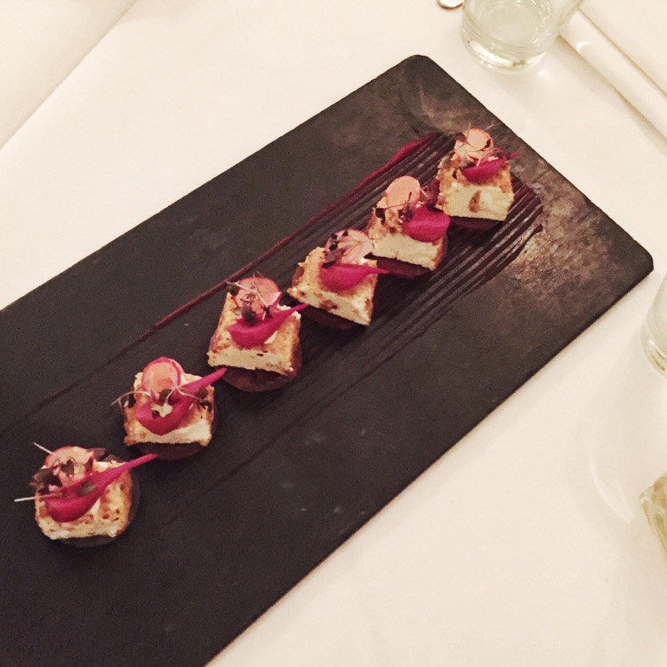 Canapés and chicken livers on brioche from the winter menu