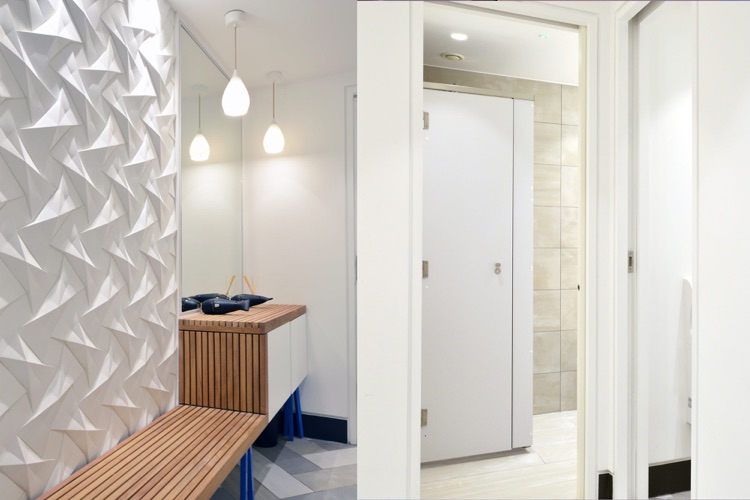 Oncore's changing rooms, showers and lockers at their studio in Clapham.