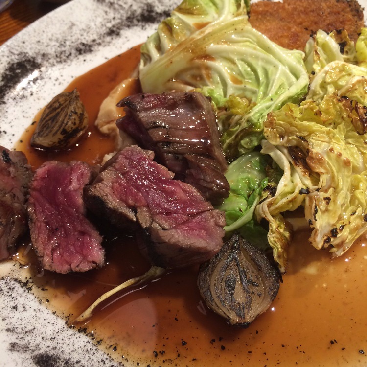 Bee f, beer pickled onions, savoy cabbage , sourdough, beer sauce