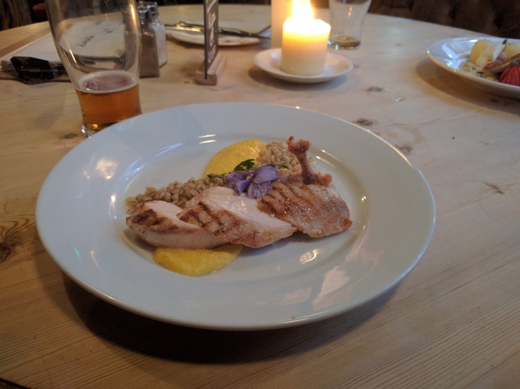 Chicken Supreme with truffle barley and sweetcorn puree