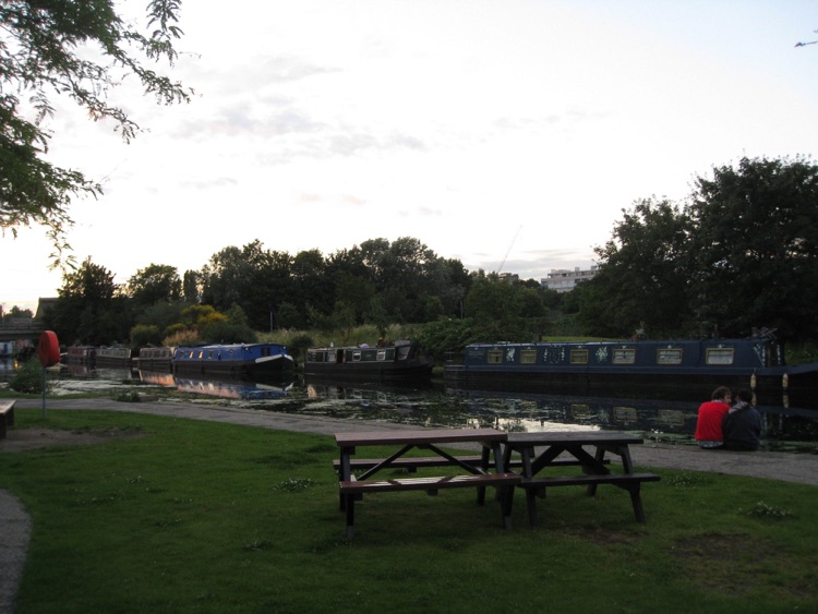 Tables overlooking the canal outside French House