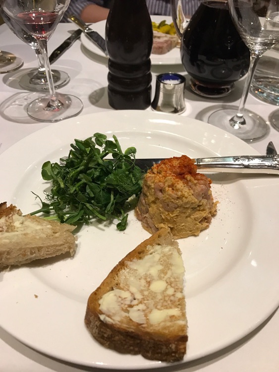 The Rules, rabbit and ham hock terrine, potted shrimp, loin of hare, roast red legged partridge,