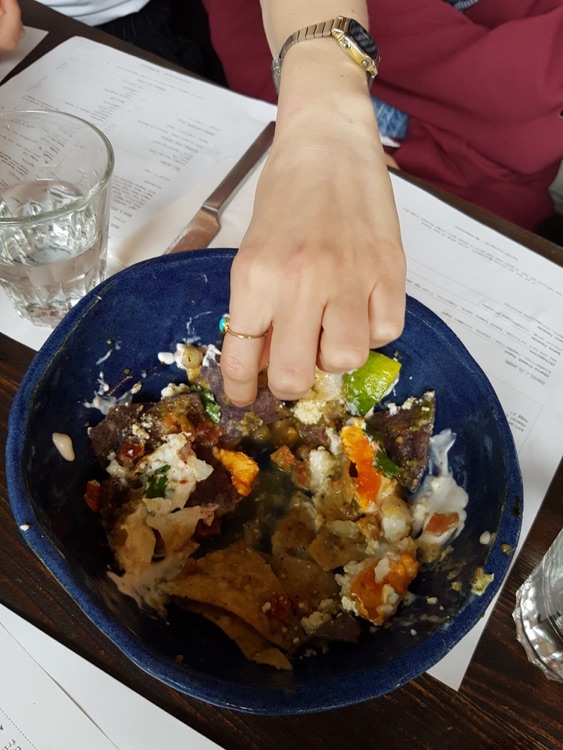 Nachos, kind of - not what they called them. Sharing.
