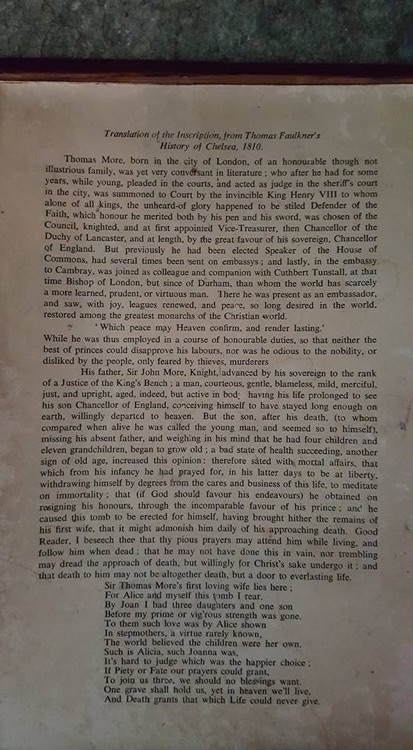 Translation of Latin inscription on the More tomb
