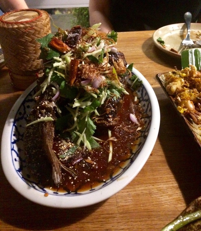 Roasted whole sea bass
