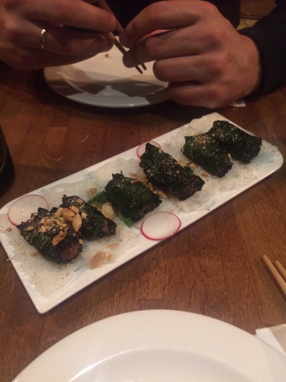 BBQ Beef in betel leaves