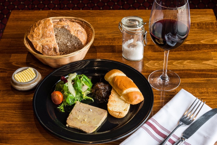 Mi-Cuit Foie Gras Terrine - Served with Homemade Red Onion Jam, Toasted Brioche & Crispy leaf sa