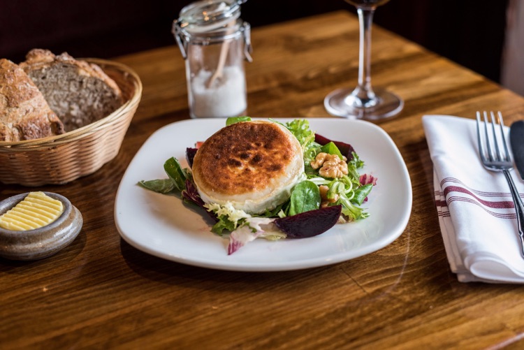 Goat Cheese Salad - Gratinated under the grill, Crispy leaf salad with Beetroot & toasted Walnut