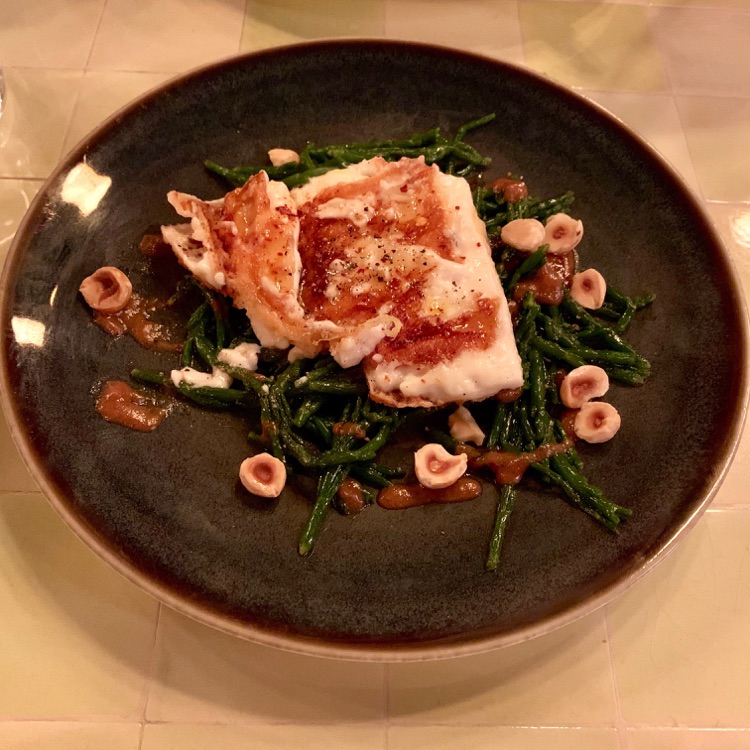 Pan fried 12 month feta, samphire, spiced honey, hazelnut