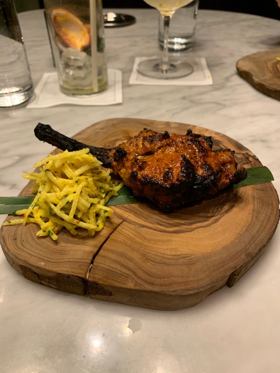 Tandoori lamb chops (kashmiri, chilli, ginger, crushed onion, kasundi mooli)