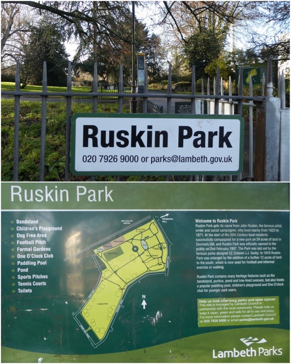 Ruskin Park, Denmark Hill, South London: the entrance off Denmark Hill, just beside the King's C