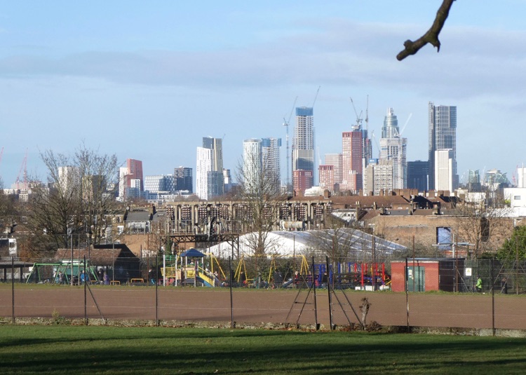 Ruskin Park, Denmark Hill, South London: city skyline from the park