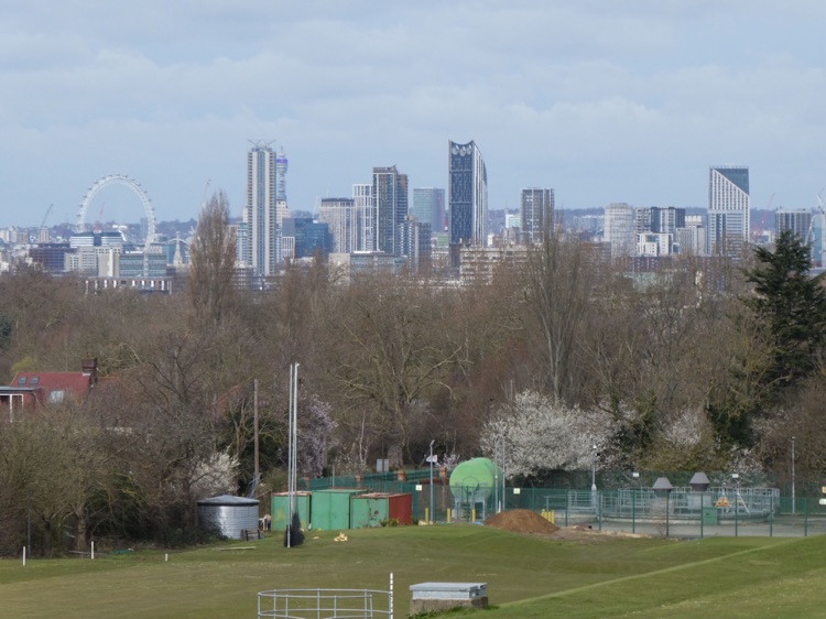 Brenchley Garden, Honor Oak, South London: city view from the garden
