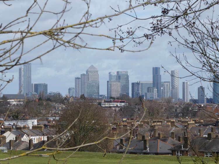 Brenchley Garden, Honor Oak, South London: city view from the garden