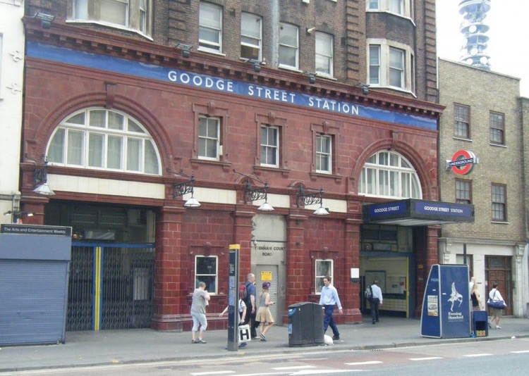 Goodge Street station with the BT Tower in the background