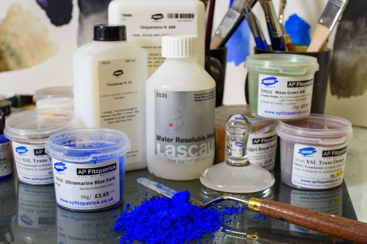 Pigments and binders from Lascaux and Kremer all available in AP Fitzpatrick